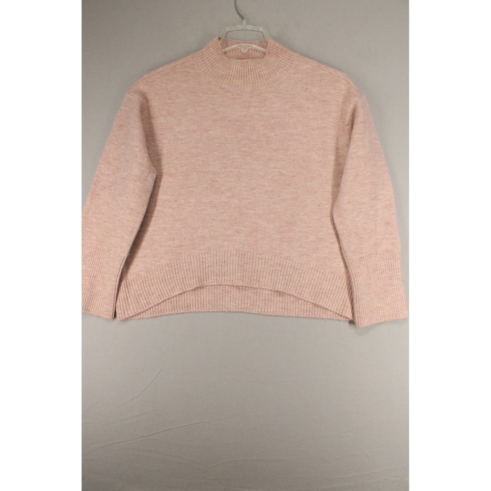 JustFab Sweater Mock Neck Womens Large Pink Knit High Low Hem Preppy Minimalist
